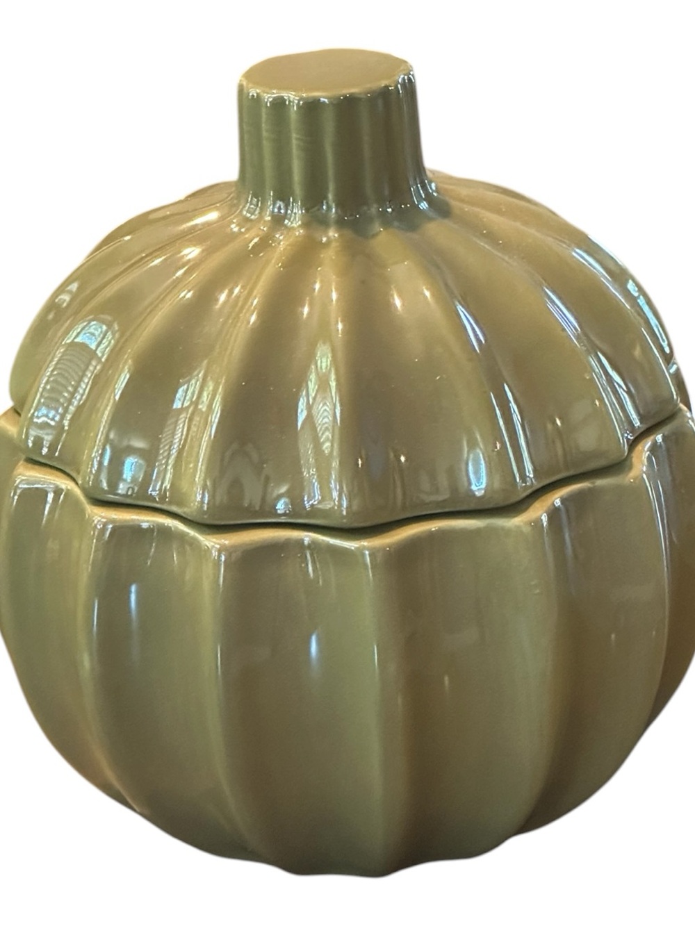 Tag Glossy Olive Ceramic Pumpkin Canister with Lid